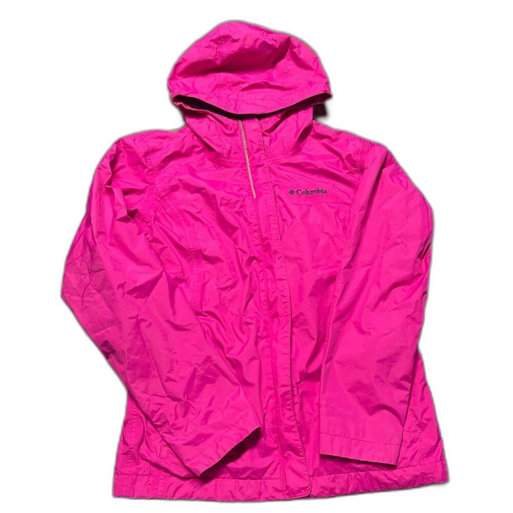 Columbia Girls’ Windbreaker Jacket – Size Medium (10/12) Pink Hooded Rain Shell